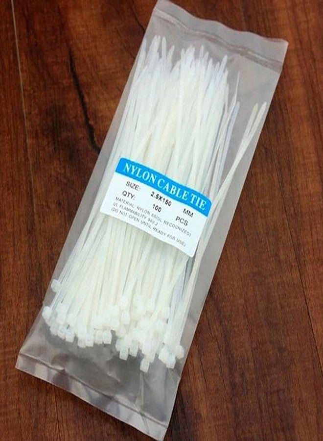 SpiderJuice® White Nylon Plastic Strap Perfect Self-Lock Cable Tie Clip Strip Easy Handy Pack of 2 Mini Wire 100 Pieces Each (Size-2.5x150mm/2.5x100mm) - Image 1